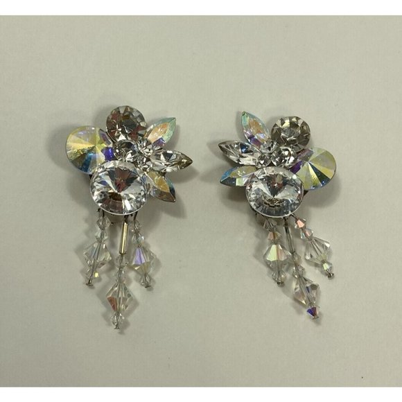 Vintage Womens Sparkly 2 Inch Dangle Drop Clip On Earrings - Picture 1 of 6
